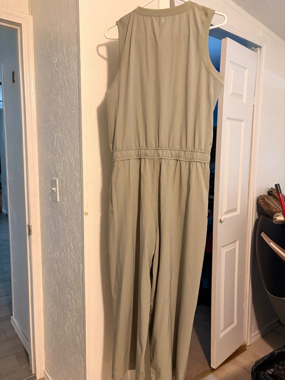 Calvin Klein Sleeveless Wide-Leg Jumpsuit in Light Olive Green